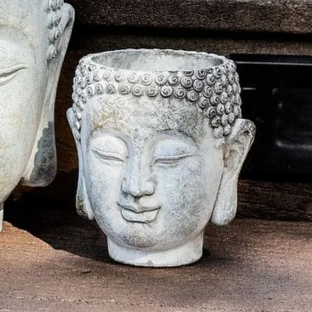 Abbott Collection Buddha Head Stone Planter | 5.5" Cement Sculpture